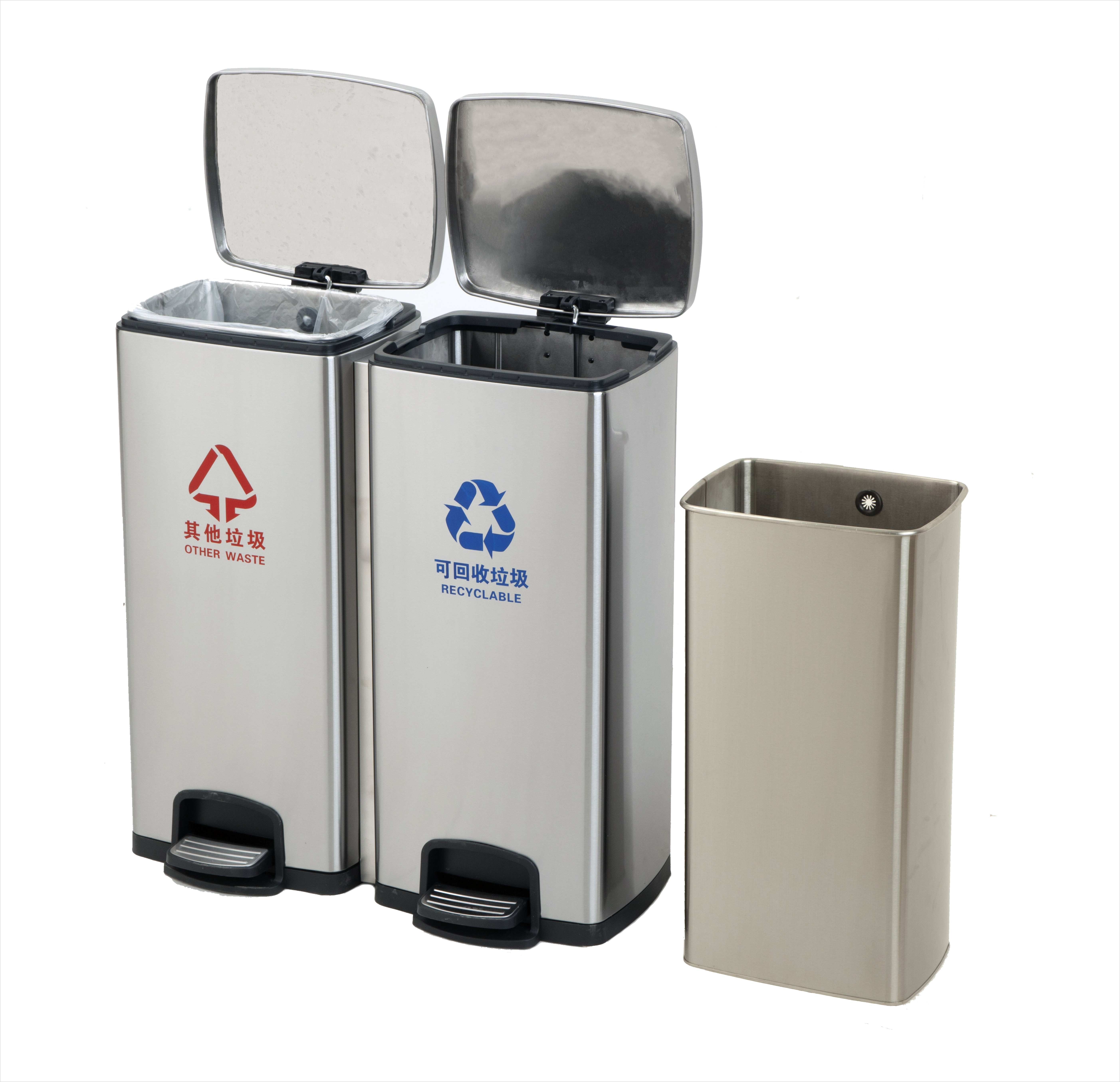 Triple 24 gallons en acier inoxydable pied contrôle poubelle salle de bain cuisine européenne poubelle silencieuse ménage poubelle cuisine